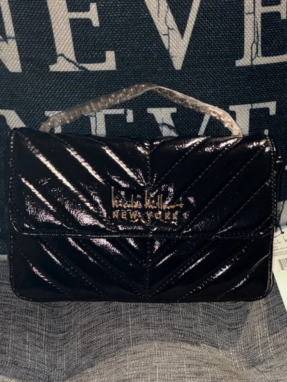Nicole Miller Shiny Black Crossbody Bag  NWT